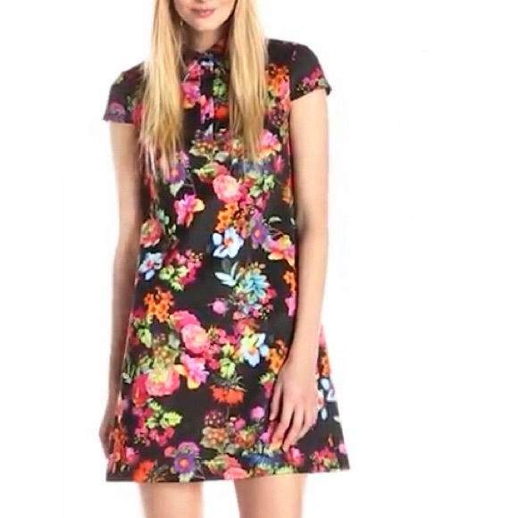 Betsey Johnson Floral Black Multi Print Polo Dress - Picture 3 of 4